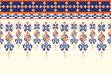 Ethnic pixel seamless fabric pattern with diamond shapes interspersed throughout