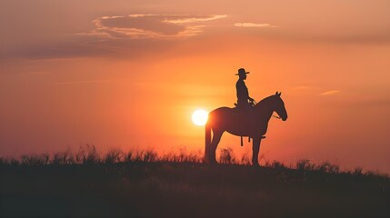 silhouette of a man riding a horse in at sunset
