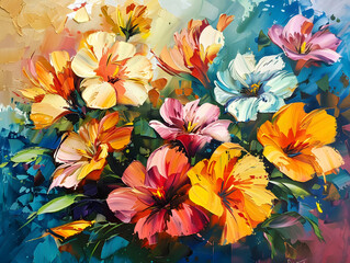 flowers in vibrant colours Oil color painting. Generative AI.