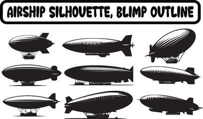 Obraz premium Black isolated silhouette Bundle on white background. Icon of side view of airship, Airship Silhouette Design