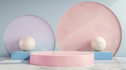 Fototapeta premium Abstract Pastel Podium Mockup with Geometric Shapes.