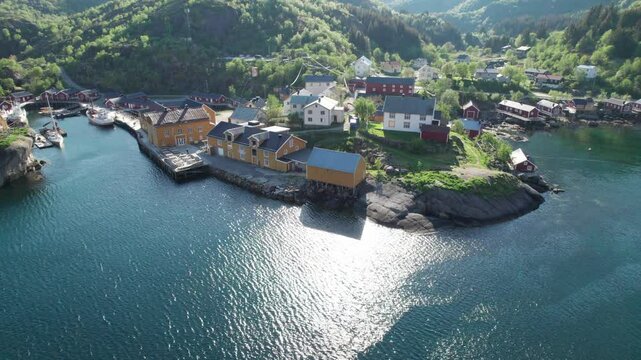 Nusfjord: The Charm of Northern Norway from Above in Spring, Lofoten Islands.