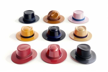 Hat icon, headdress symbol, 3d realistic cap sign, bonnet silhouette, fedora shape, bowler, trilby