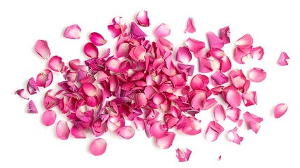 Fototapeta premium pink petals flat lay top view isolated on white background
