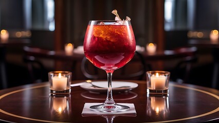 Fototapeta premium An alcoholic strong drink is in beautiful glass in the restaurant