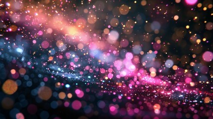 Many particles flying in the air, purple, blue, yellow particles
