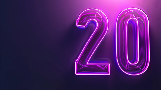number 20 purple color 3D neon glowing lines on dark background