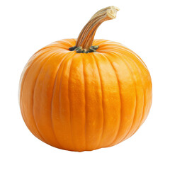 Obraz premium Bright orange pumpkin with a green stem isolated on a white background. Perfect image for autumn, Halloween, and Thanksgiving themes.