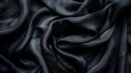 Obraz premium Elegant satin silk wavy, abstract background,Silk satin fabric. Black color. Texture, background, pattern,Abstract wallpaper with rumpled dark blue synthetic fabric 