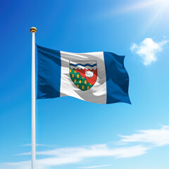 Waving flag of Northwest Territories is a province of Canada on flagpole
