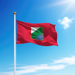 Waving flag of Abruzzo is a region of Italy on flagpole