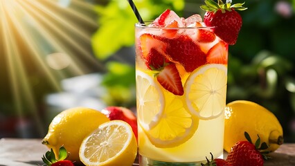 Fresh lemonade from a citrus with strawberry