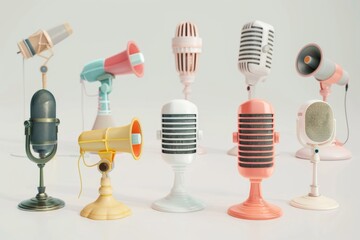 Microphone icon, mic symbol, karaoke equipment, broadcasting emblem, concert 3d realistic logo