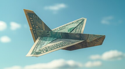 Take Flight with a Dollar Bill Paper Airplane Symbolizing the Fleeting Nature of Money and the Endless Pursuit of Financial Freedom
