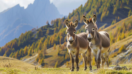 Two Donkeys Picturesque Mountain Landscape