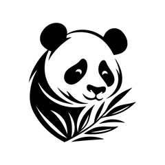 Panda bear eating bamboo vector icon illustration