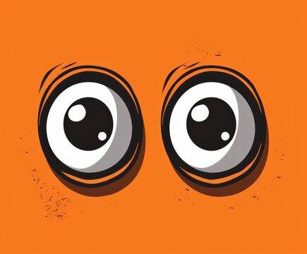 Closeup of two cartoon eyes on vibrant orange background