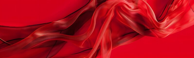 Obraz premium Red background with beautiful transparent fabric. 