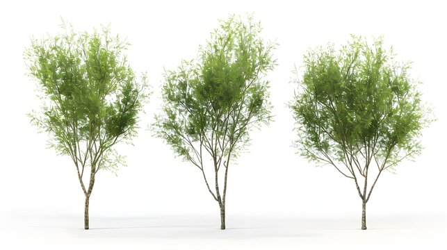 3d illustration of set Salix caprea tree isolated white background 