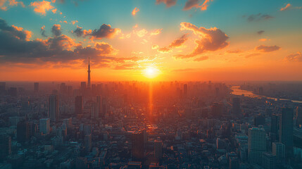 Fototapeta premium big beautiful city, view from afar, desktop wallpaper.