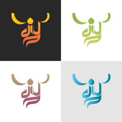 Islamic Calligraphy Design “Dynamic Energy Icons: Abstract Human Figures in Motion” zodiac signs set.