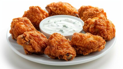 Crispy Fried Chicken Wings Served with Flavorful Blue Cheese Dressing - Delicious Comfort Food Pairing