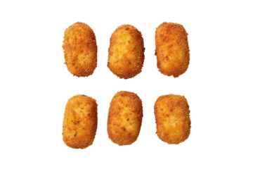 Isolated 6 Spanish Croquetas Tapas Against A Transparent Background