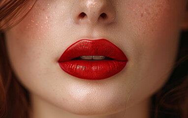 Fototapeta premium Generative ai illustration of a red llipstick ready for make up