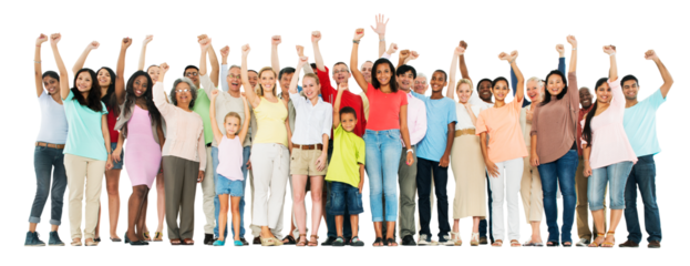 Cheering png diverse people sticker, transparent background