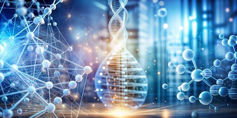 Digital background for Biotech abstract concept, left part of background for copyspace, engineering, Data Science and Artificial Intelligence, blur, 