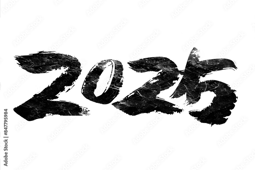 Fototapete 2025 new year design element in grunge oriental painted brush script text