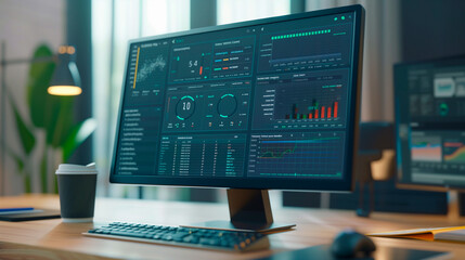 Fototapeta premium A close-up view of a computer screen displaying a detailed SEO dashboard 