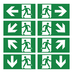 Exit Sign. Fire Exit Sign. Emergency Fire Exit Sign. Vector Illustration Isolated on White Background.