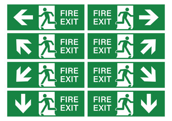 Exit Sign. Fire Exit Sign. Emergency Fire Exit Sign. Vector Illustration Isolated on White Background.