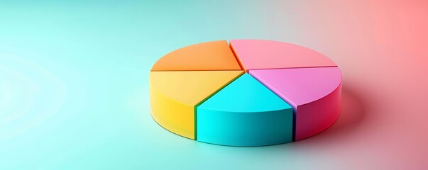 Obraz premium Colorful pie chart with blank sections on a light green background, presented flatly, rendered in 3D, isolated on a pastel background, with a banner saying adobe stock
