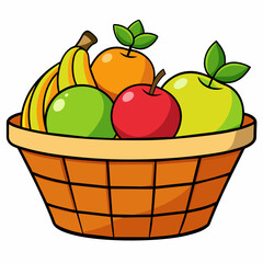 fruits in a busket Realistic vector illustration isolated