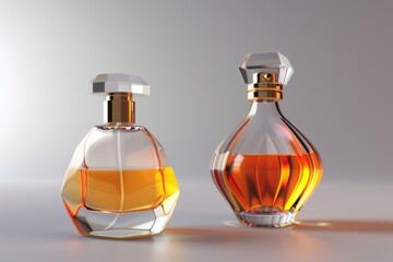 Unisex perfume bottles on gray background.