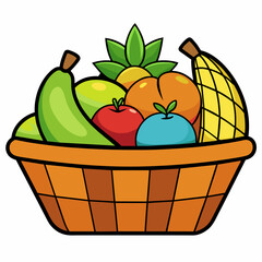 fruits in a busket Realistic vector illustration isolated