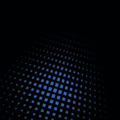 Abstract blue halftone square on black background. Vector illustration.