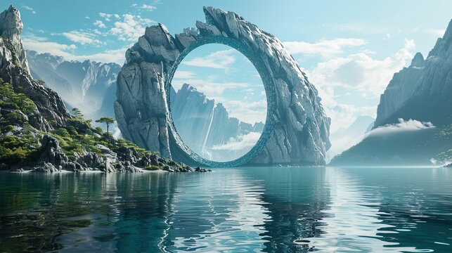 The oval shped of mountain UHD wallpaper