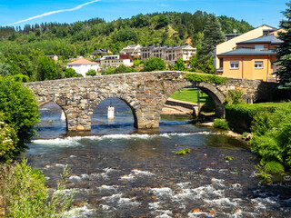 Roman bridge of Vega de Espinareda from the 1st century. El Bierzo, Leon, Spain.
