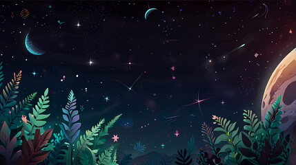 Background Illustration that combines a space theme with Botanical Theme