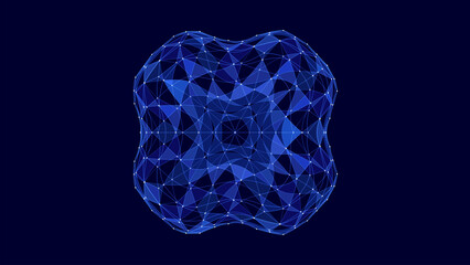 Abstract blue sci-fi glitch sphere with particles and lines. Technology network connection on world. Futuristic vector illustration. Global digital connections ai. 3D wireframe geometric sphere.