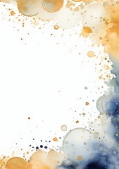 A creative abstract watercolor border with copy space featuring blue and orange splashes perfect for invitations, stationery and artistic projects