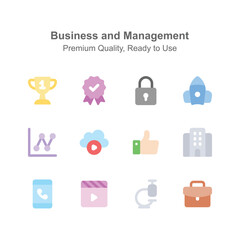 Business and management icons set in trendy design stylee