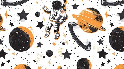 pattern vector style bold line flat 2d of  hyper realistic astronaut space planet	