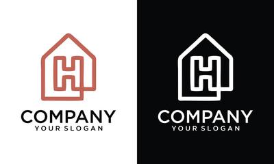 House Logo.  House Symbol with H Letter isolated on Double Background. Usable for Real Estate, Construction, Architecture and Building Logos. Flat Vector Logo Design Template Element.