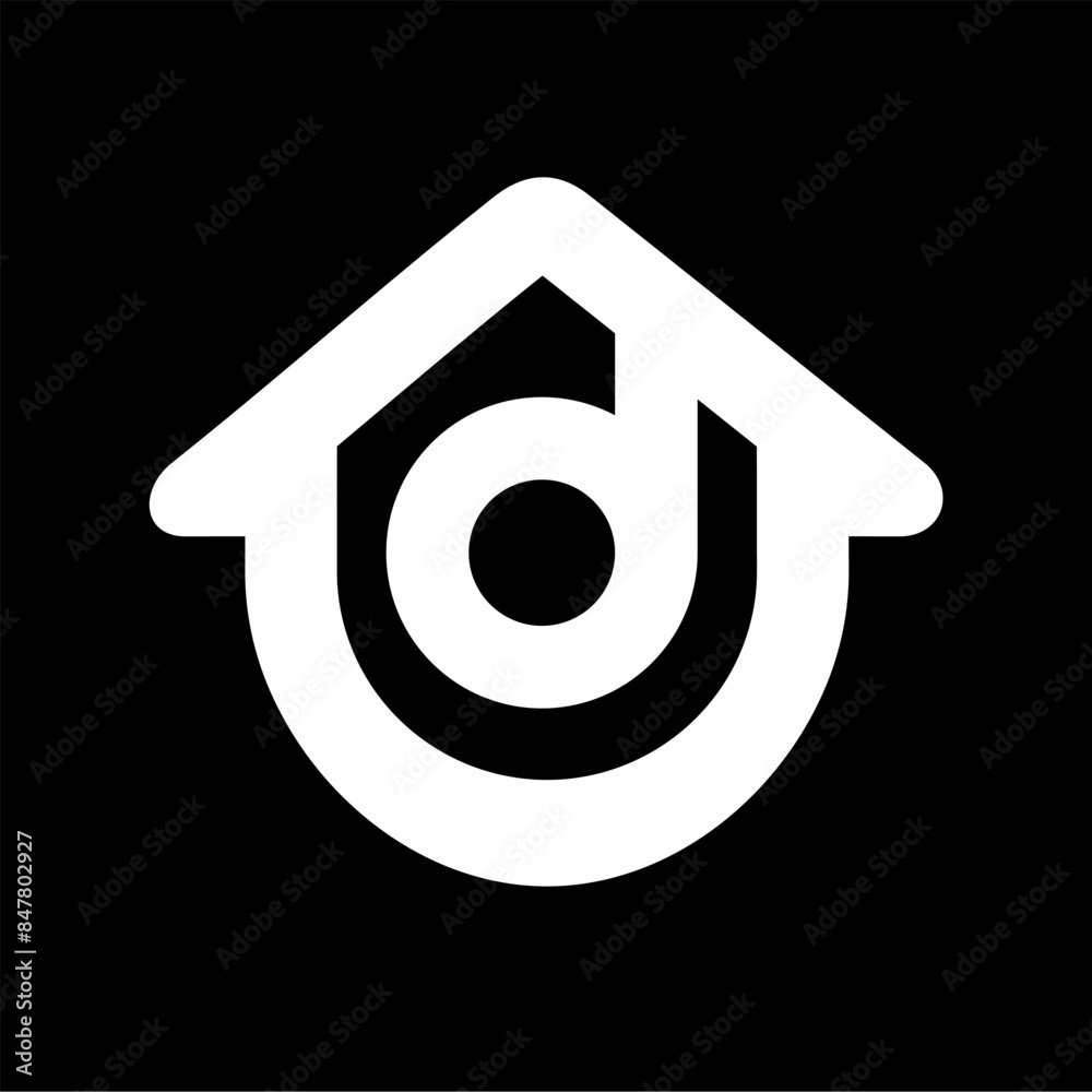 Wall mural Home D logo design, intial letter d house logo icon vector illustration, alphabet d real estate logo symbol, white on black background - Wall murals