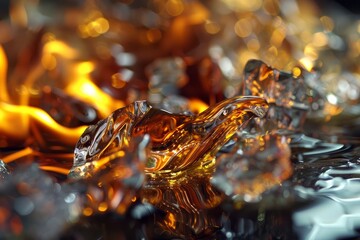 Molten glass in various stages of cooling with fiery reflections