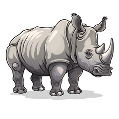 Fototapeta premium A rhinoceros clipart, animal element, vector illustration, grey, isolated on white background